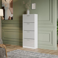 SCHUHKIPPER Gizmo Weiß/Weiß Hochglanz 59 x 137 cm mit 4 Fächern - Weiß Hochglanz, Holzwerkstoff (59/137/22cm) - Vicco