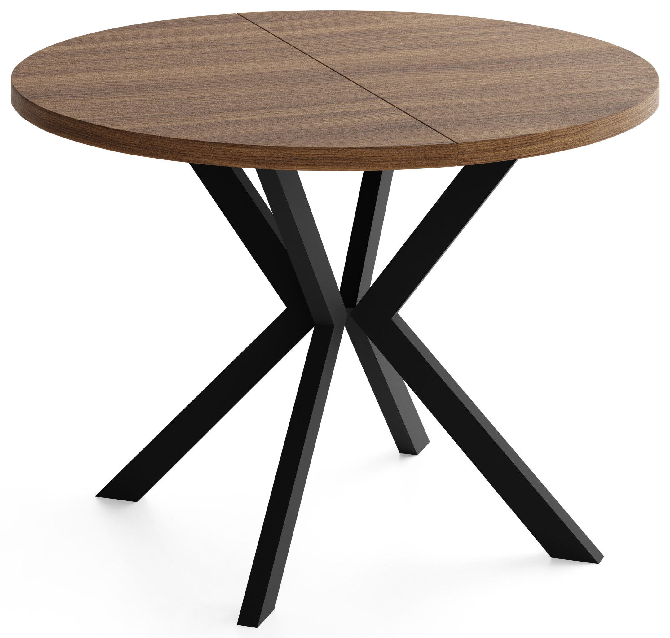 ESSTISCH Valeo runder ausziehbarer, Walnuss Braun 100-180/100/76 cm - Walnussfarben/Schwarz, Holzwerkstoff/Metall (100/180/76cm) - WFL GROUP