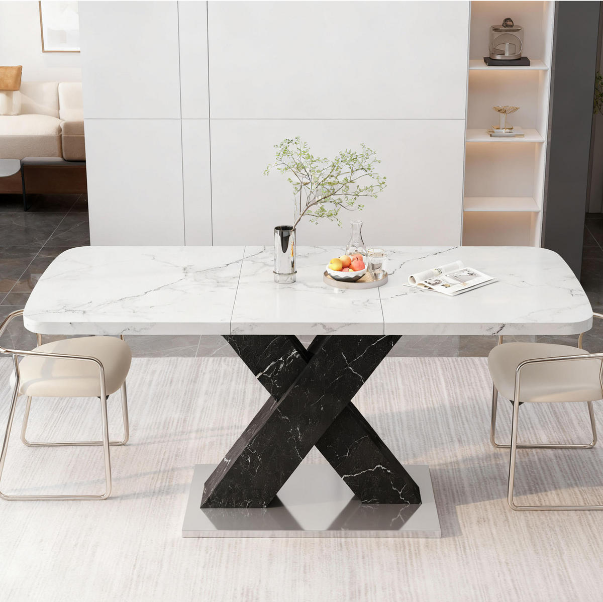 ESSTISCH ausziehbar 120-160 x 80 cm MDF Weiß/Schwarz - Weiß, Wellpappe (160/80/76.5cm) - Meubliv