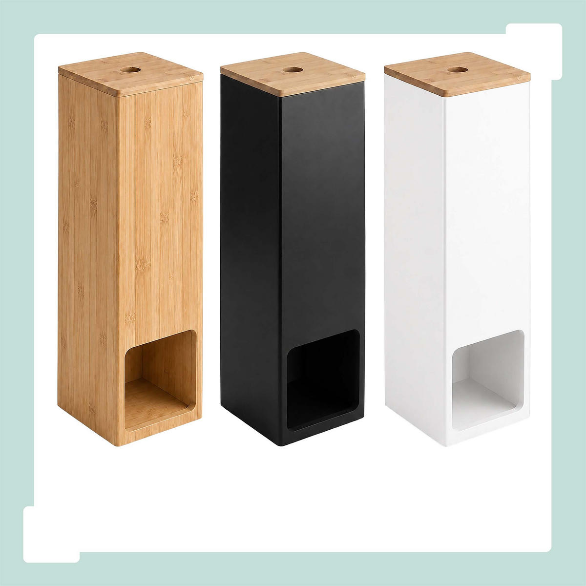 SUPORT-ROLE Natural negru bambus pentru 4 role - negru, compozit lemnos/lemn (14/46.5/14cm) - Relaxdays