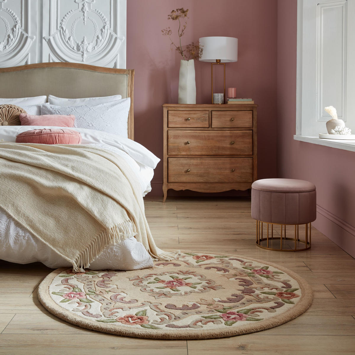 WOLLTEPPICH Aubusson-Muster handgeknüpft BEAULY, Braun-Beige 120x120 cm - Braun, Textil (120/120cm) - KADIMA DESIGN