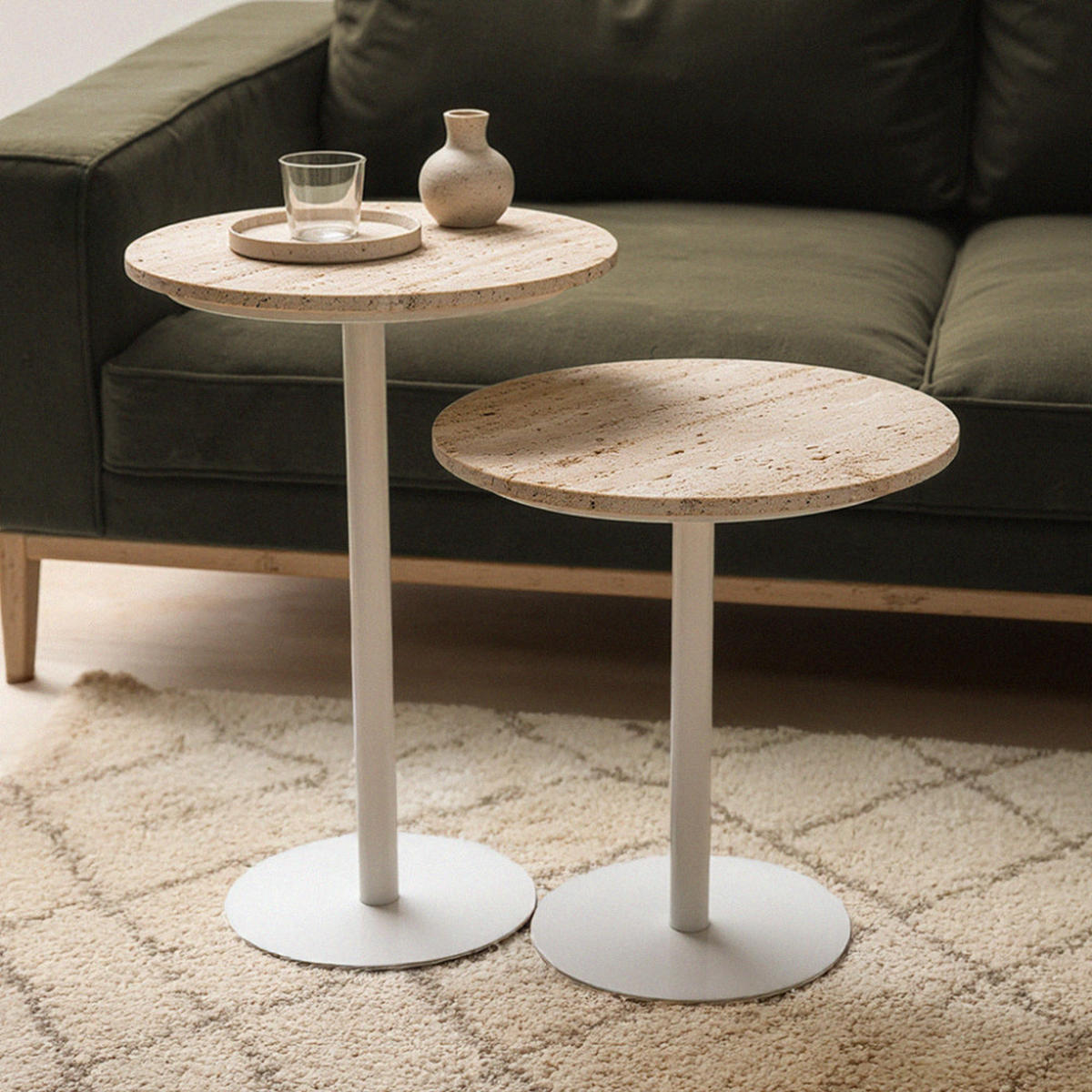BEISTELLTISCH - Beistelltisch aus Metall und Travertin ø35cm - Beige - Beige, Stein (35/35/56cm) - Drawer