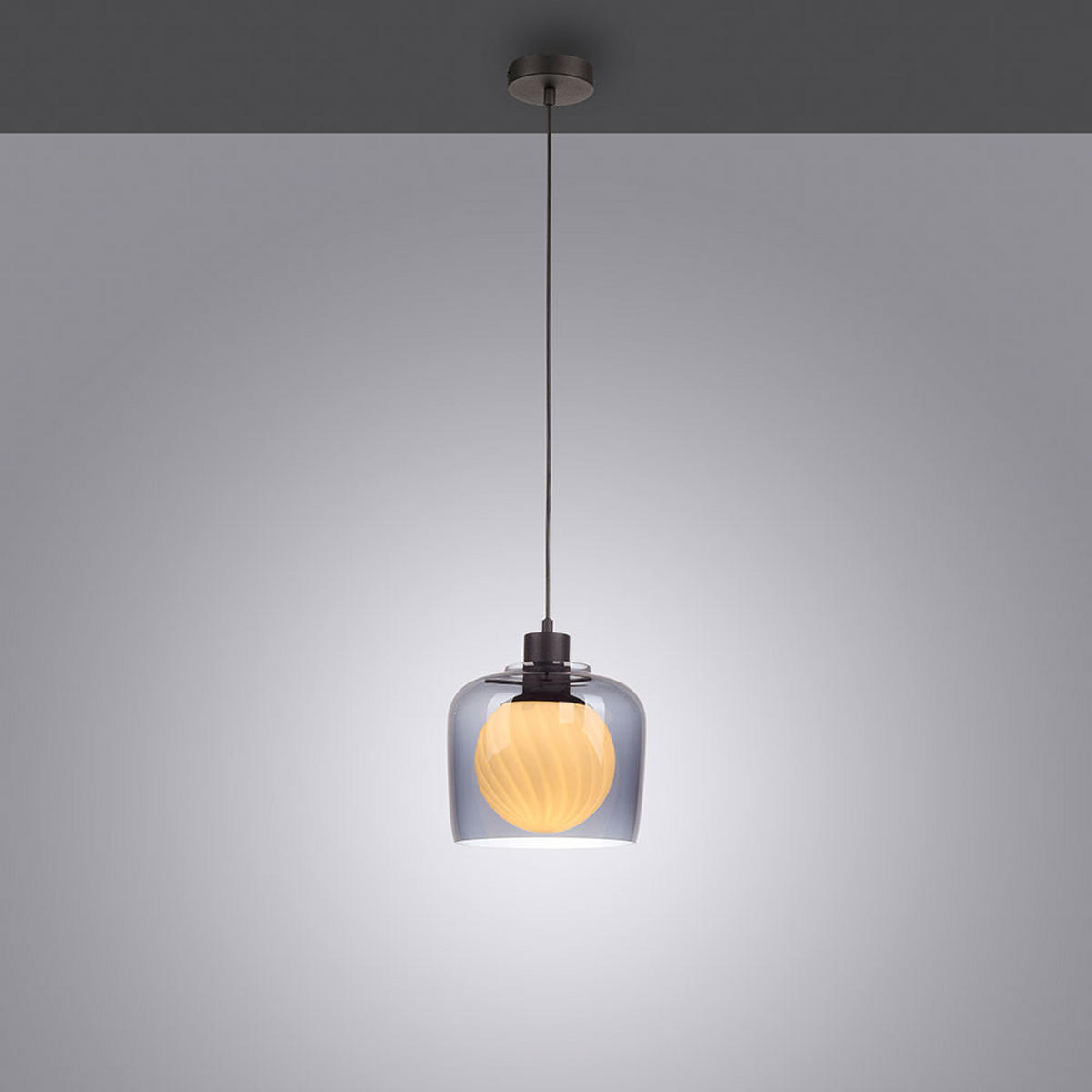 HÄNGELEUCHTE CALOPUS Metall Schwarz Rauchglas - Schwarz, Glas (21/21/150cm)