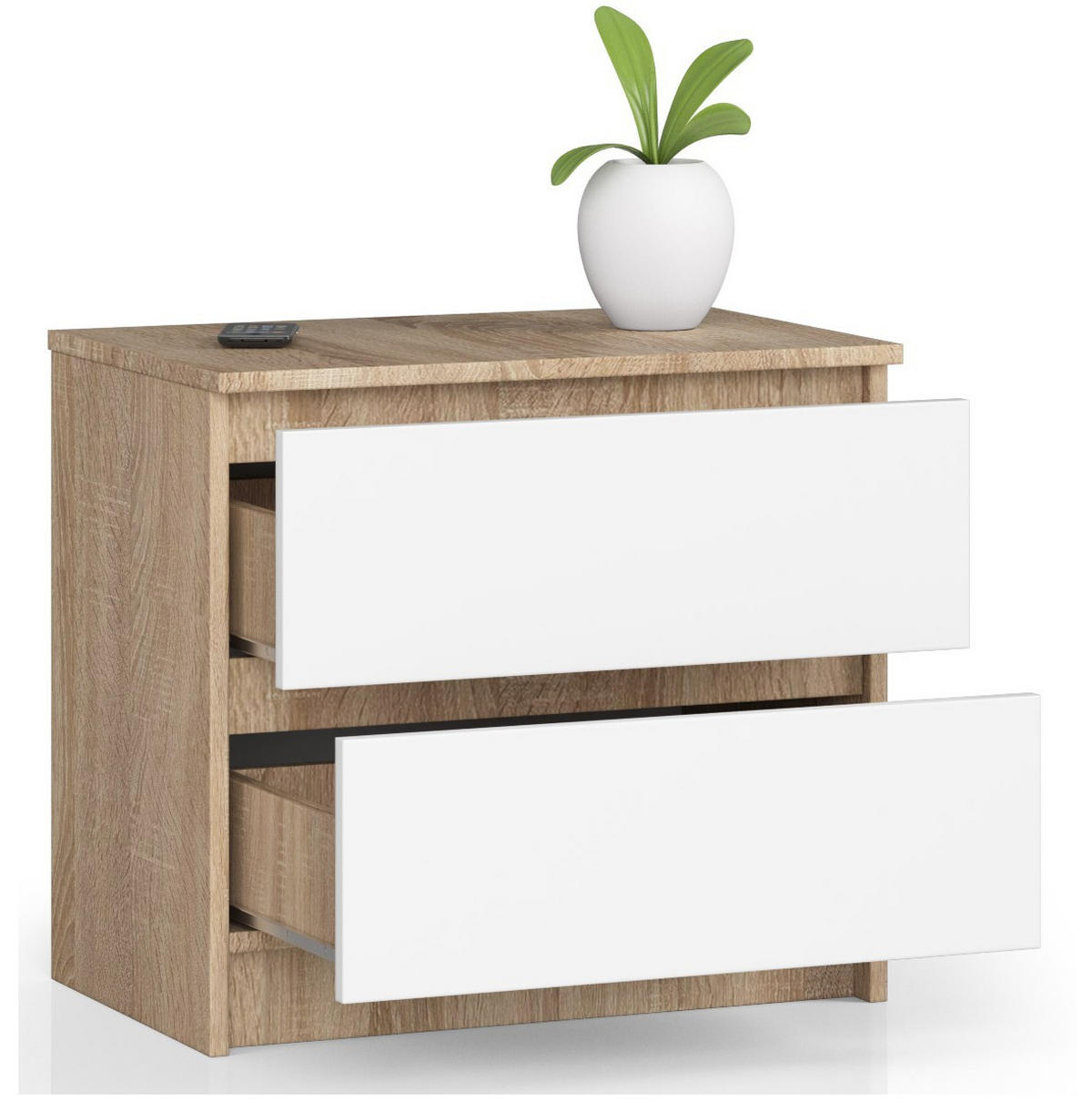 KOMMODE Eiche Sonoma, Weiß 55/60/40 - Weiß, Holzwerkstoff (60/55/40cm) - RAUMHIRSCH FURNITURE