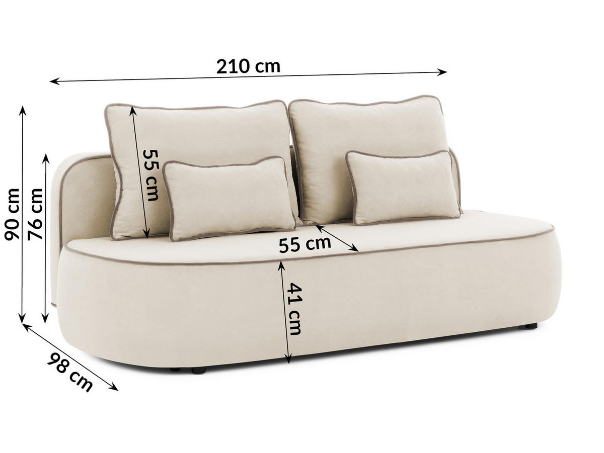 SCHLAFSOFA Vero im modernen und abgerundeten Design mit Bettkasten aus Beige Plüschstoff mit tauper Paspel - Beige/Schwarz, Holz/Kunststoff (210/90/98cm) - S-Style Möbel