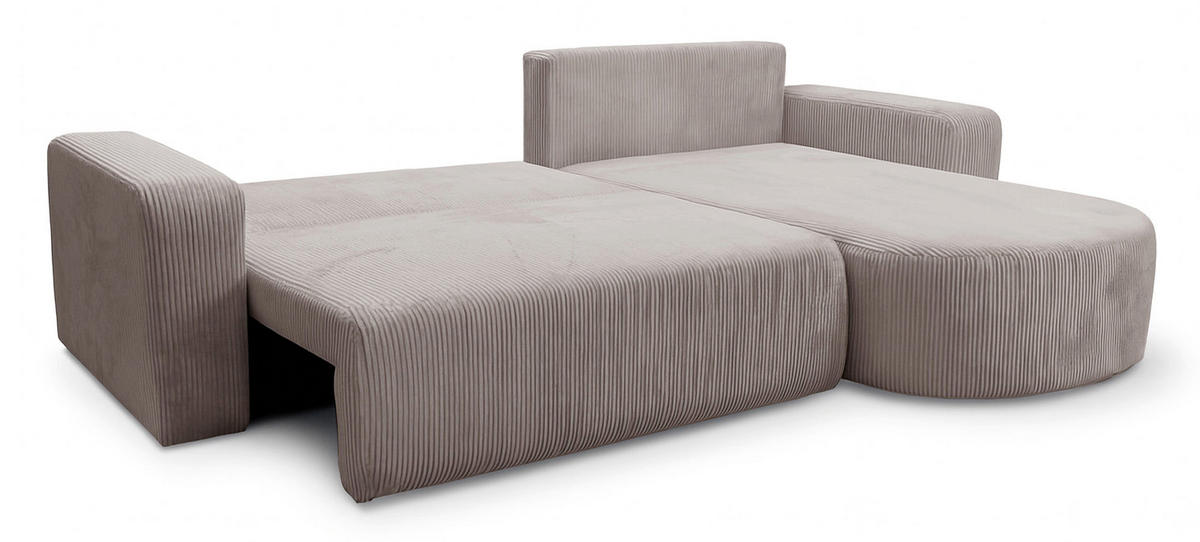 ECKSOFA mit Schlaffunktion Teeo L-Form universal mit Bettkasten Beige Cord - Beige/Schwarz, Kunststoff/Textil (275/170cm) - Homebook