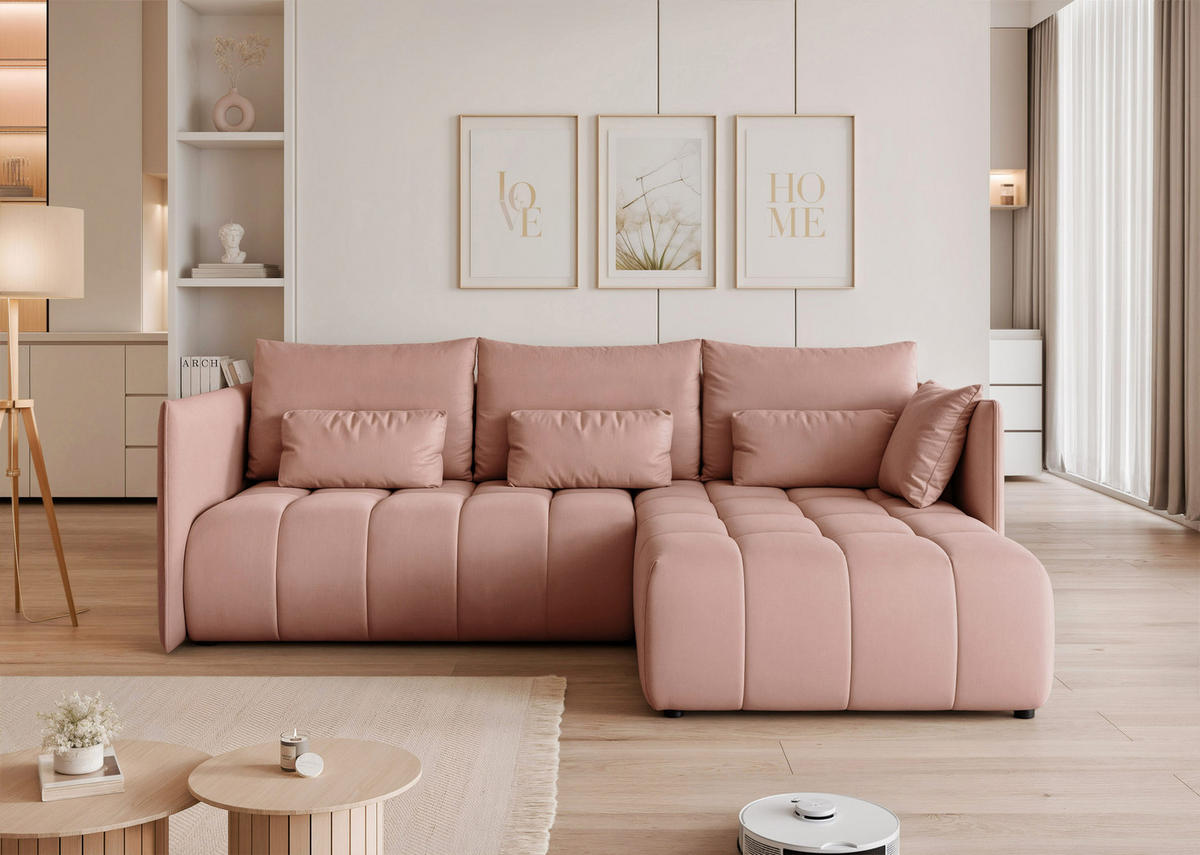 ECKSOFA CLEO mit Schlaffunktion und Bettkasten Rosa - Rosa, Holzwerkstoff/Kunststoff (245/180cm) - Idohome