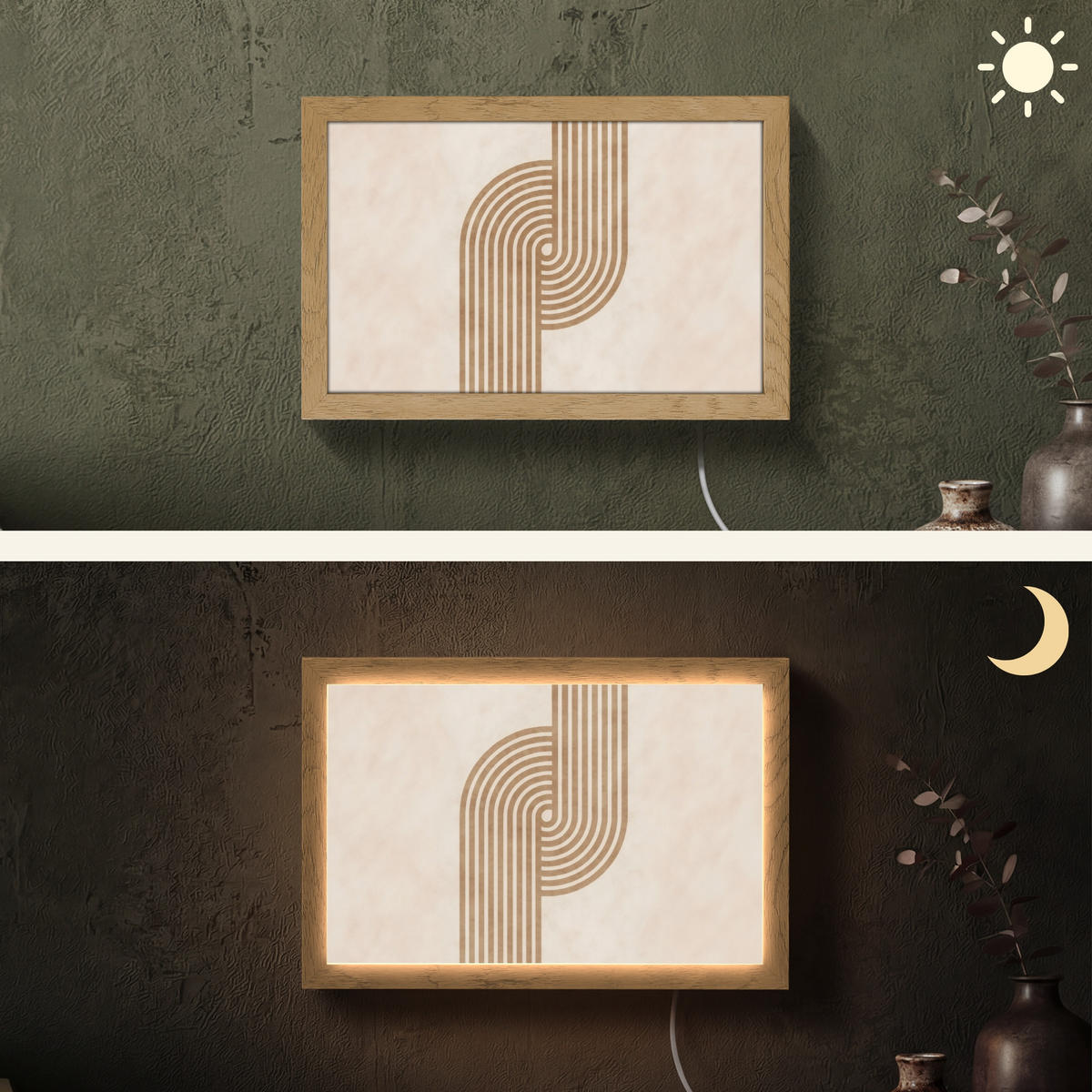 NÁSTĚNNÁ LAMPA Symetrický ohyb - měděná barva 30x20 cm - béžová, kompozitní dřevo (30/20/8cm) - OnlyWow