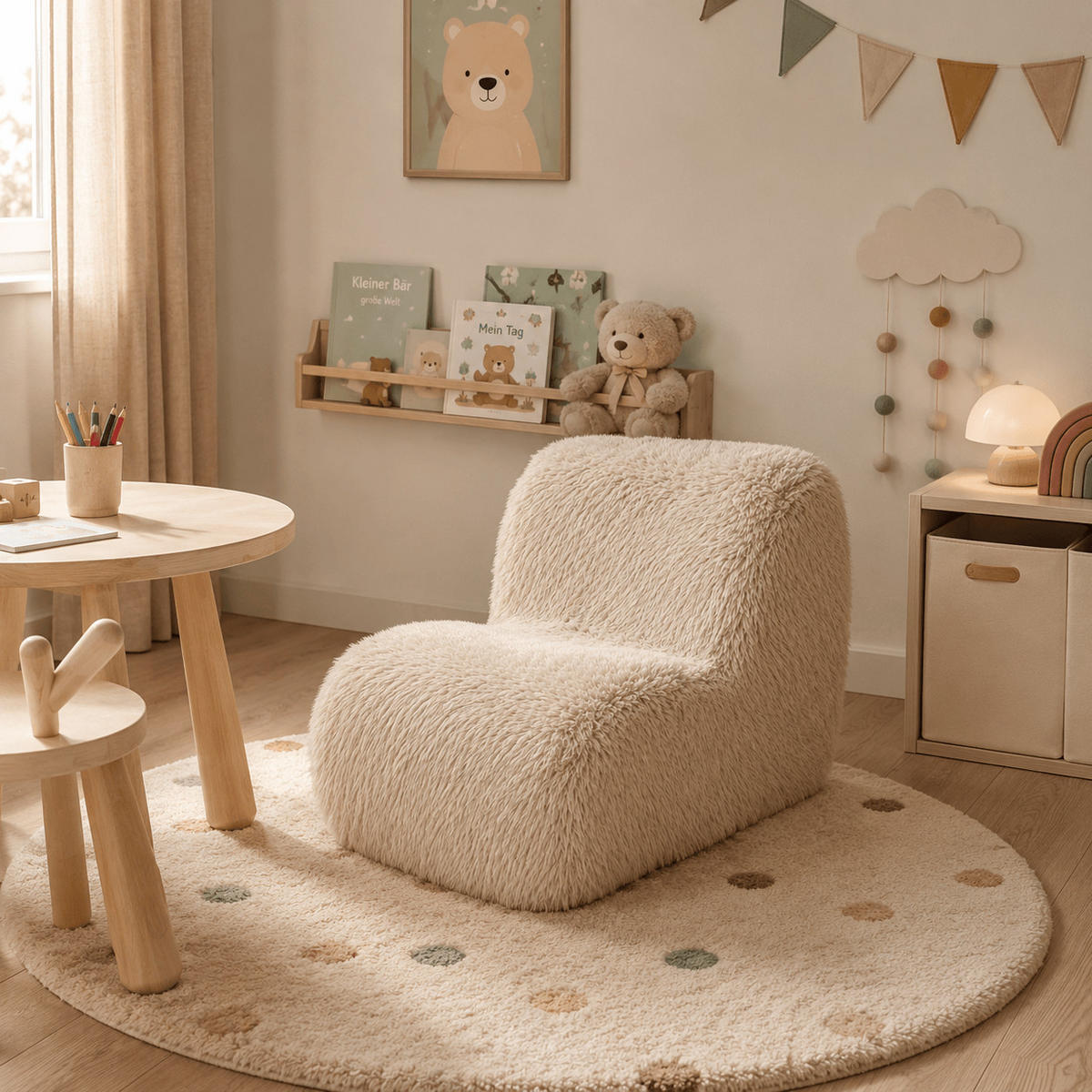 KINDERSESSEL Mammoth flauschig - Beige, Textil (40/50/60cm) - MeowBaby