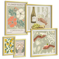 BILDER SET 5er Set - 50x50 cm & 20x30 cm & 40x60 cm Goldrahmen - Blumenmotive Rosen Paris - Goldfarben, Kunststoff (40/60cm) - TULUP