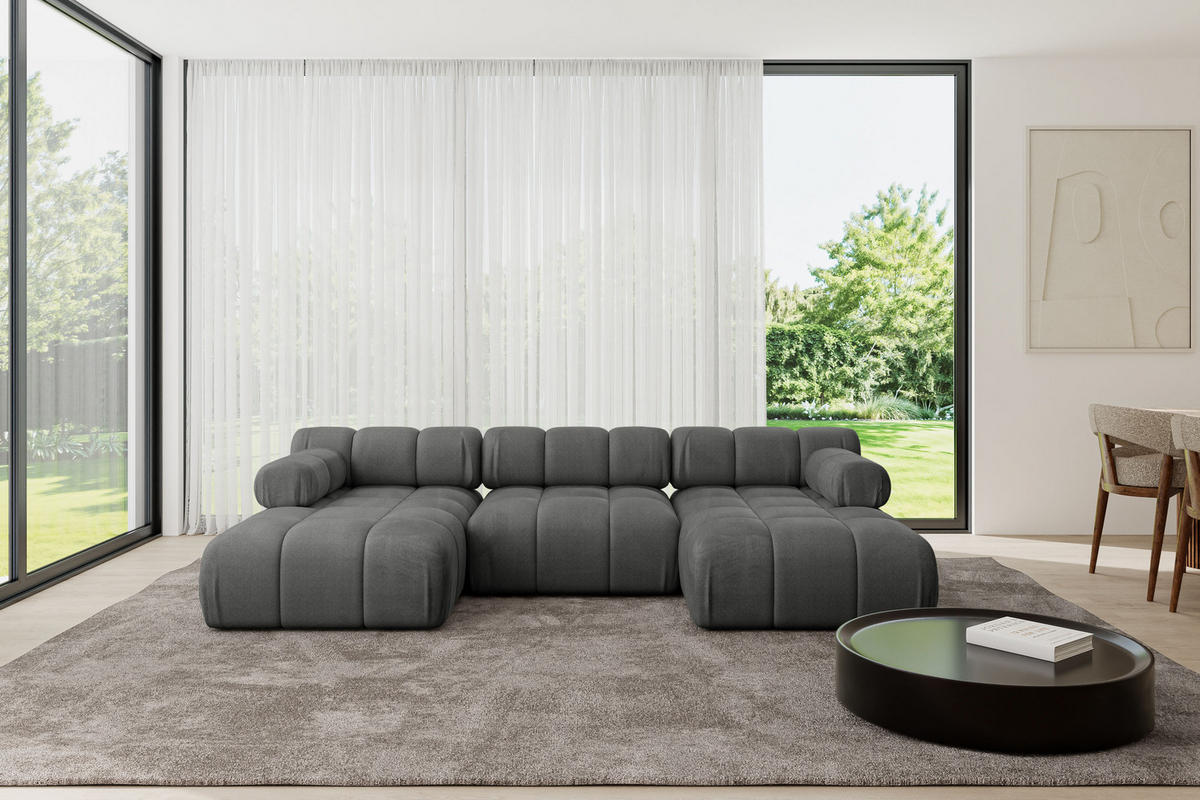 WOHNLANDSCHAFT modulares Sofa Tesso-U1 - 285x160x70 cm Dunkelgrau Velours - Dunkelgrau, Holzwerkstoff/Textil (285/70/160cm) - ALTDECOR