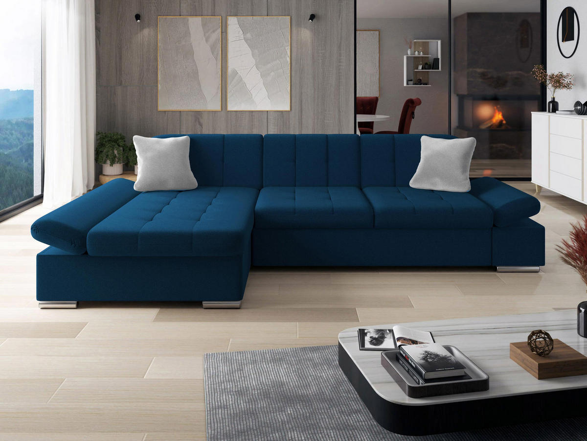 ECKSOFA Malwi, Seite: Links - Dunkelblau, Holz/Textil (278/161cm) - MIRJAN24