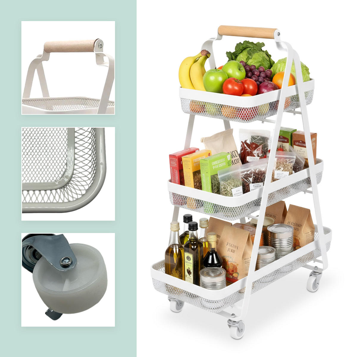 ROLLWAGEN - Weiß, Holz/Metall (57/84.5/31cm) - Relaxdays