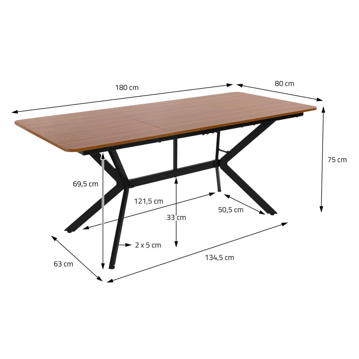 ESSTISCH aus MDF Dunkelbraun mit Stahlgestell Rechteckiger für 6 Personen - Dunkelbraun, Holzwerkstoff (180/80/75cm) - ML-DESIGN