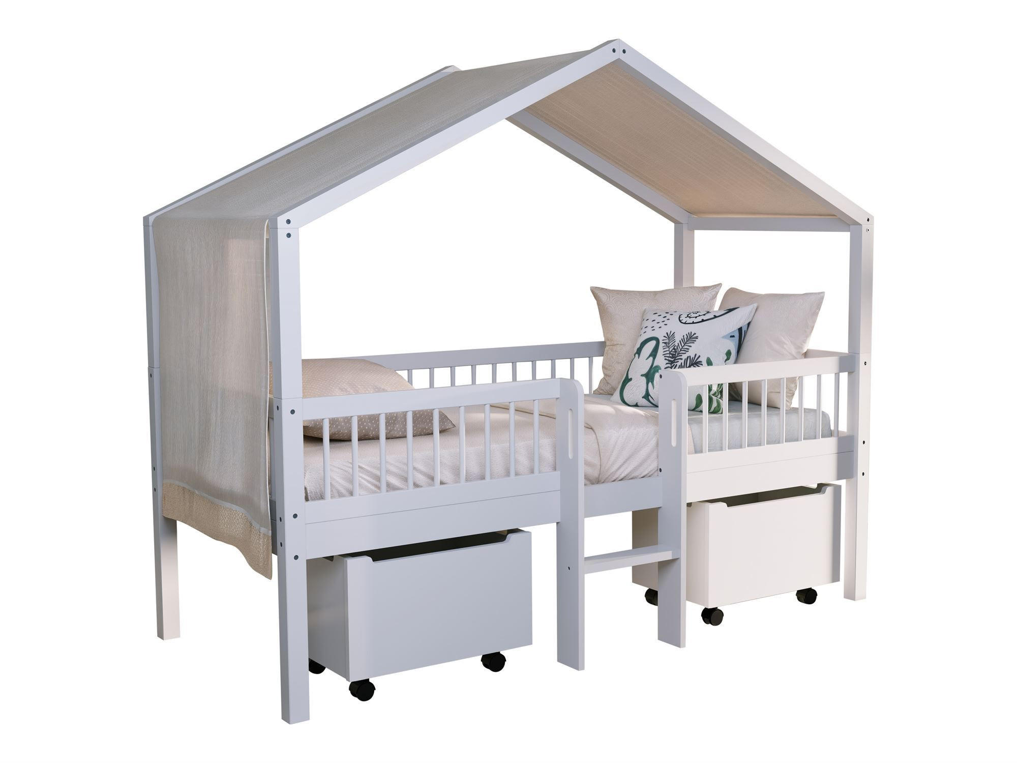 HAUSBETT HALBHOCH 90x200 Keeley Buche Weiß Leiter Himmel - Weiß, Holz (90/200cm) - 58aufmkessel