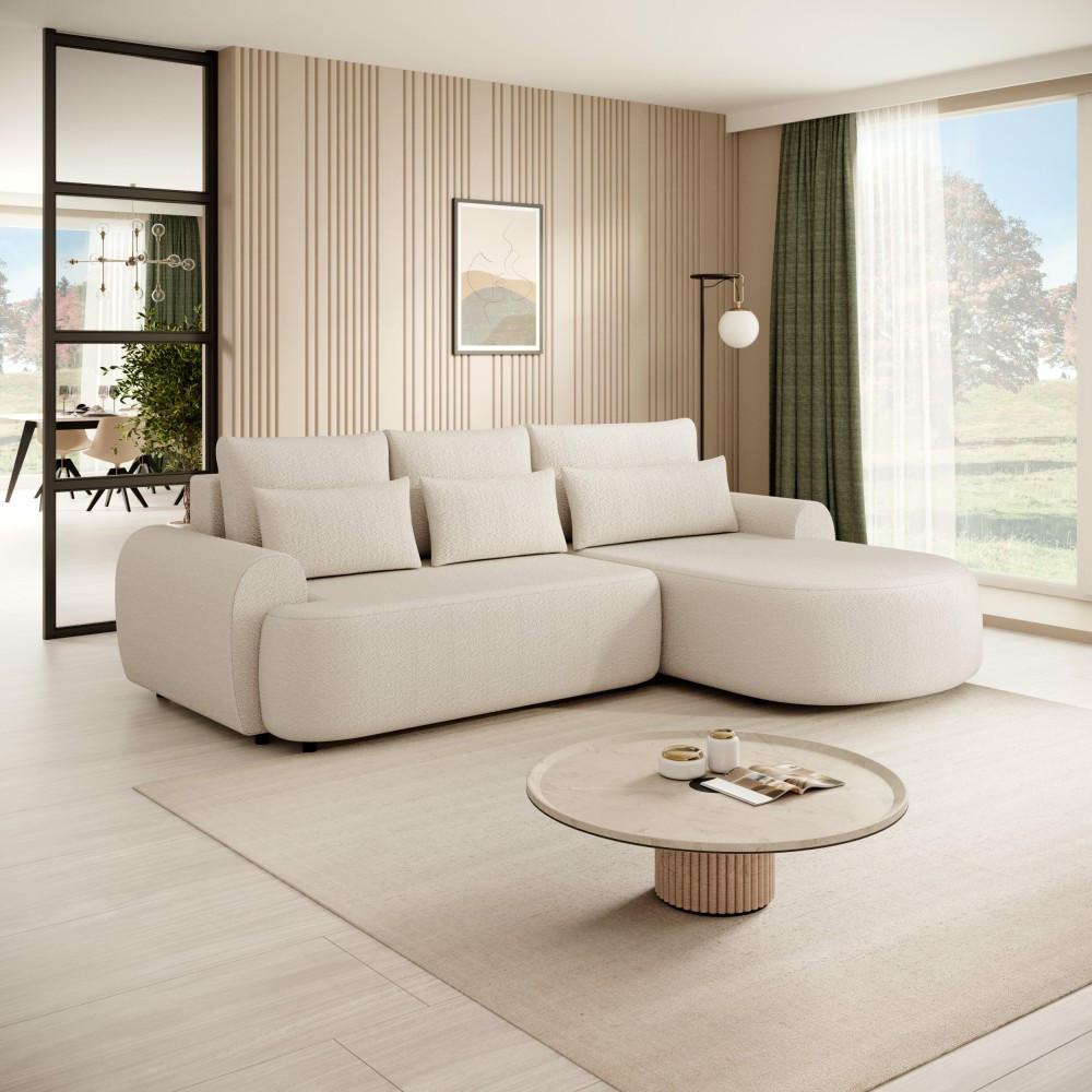 ECKSCHLAFSOFA Olivio L Beige, rechts - Beige/Schwarz, Kunststoff/Textil (266/170cm) - Beautysofa