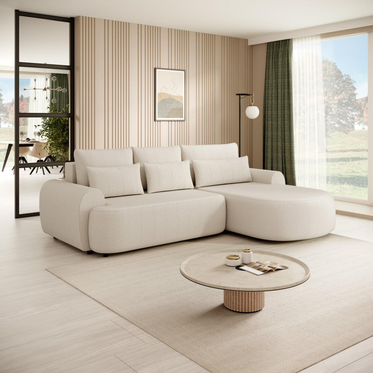 ECKSCHLAFSOFA Olivio L Beige, rechts - Beige/Schwarz, Kunststoff/Textil (266/170cm) - Beautysofa