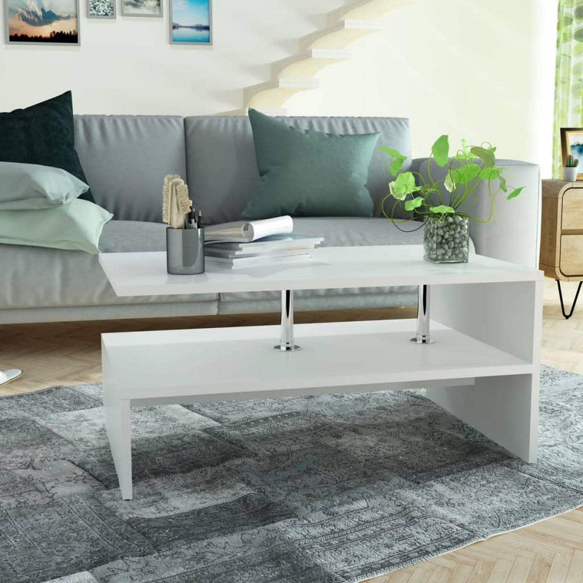 COUCHTISCH Moderner 90/59/42 cm aus Holzwerkstoff Weiss mit Einzigartiges Design - Weiß, Holz (59/90/42cm) - vidaXL