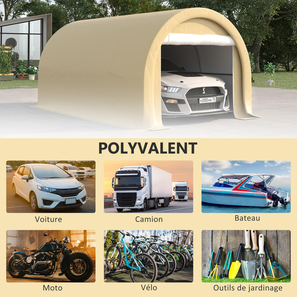 CARPORT DE-12612 500/300/240 cm 190 g/m² mit abnehmbaren Seitenwänden Beige - Beige, Kunststoff (300/240/500cm) - ComfortXL