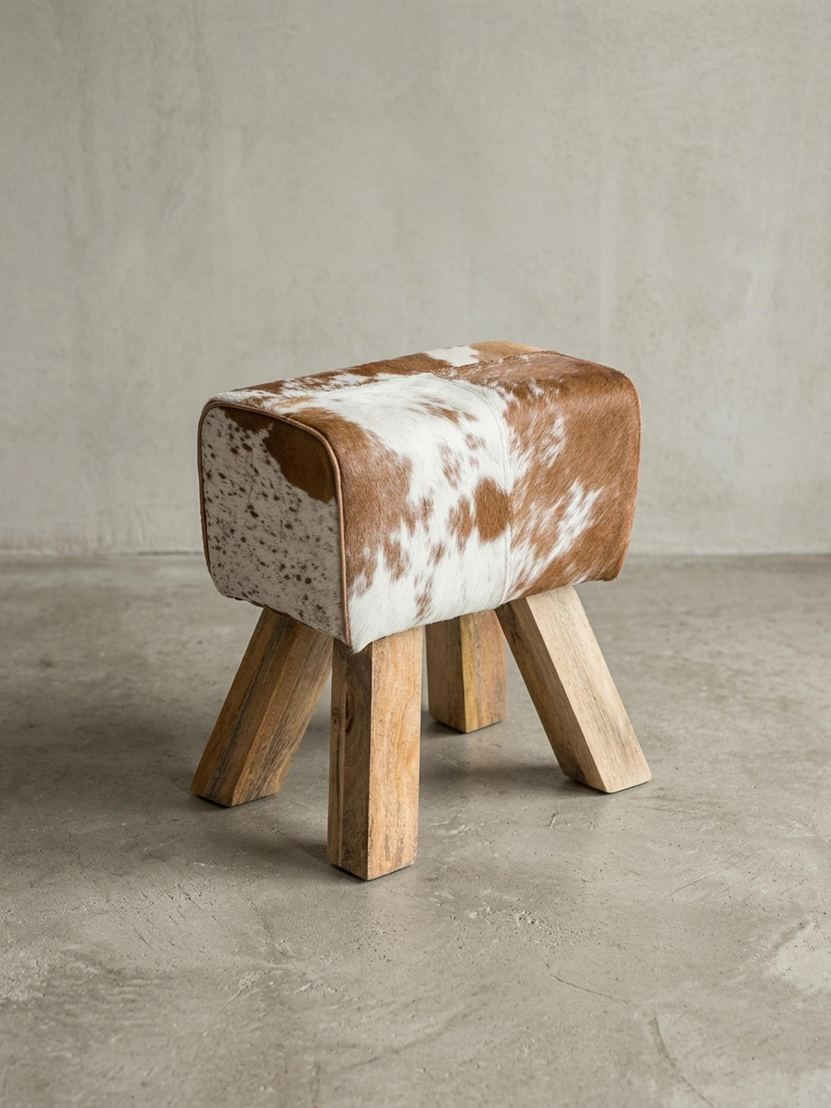 SITZHOCKER Retro Landhaus Holzbeine, Beige-Braun 40x30x47 cm - Beige/Braun, Mangoholz/Leder (40/47/30cm) - KADIMA DESIGN