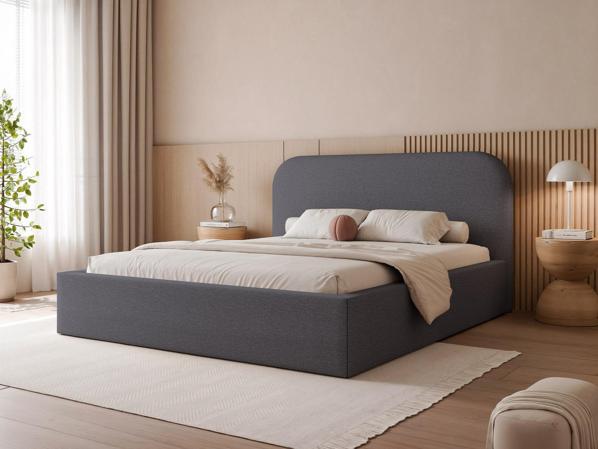 POLSTERBETT FUZZI 180x200 cm Dunkel Graublau (Stoff Lumi) - mit Bettkasten und Lattenrost - Blau/Dunkelgrau, Holzwerkstoff/Textil (180/200cm) - Ravio