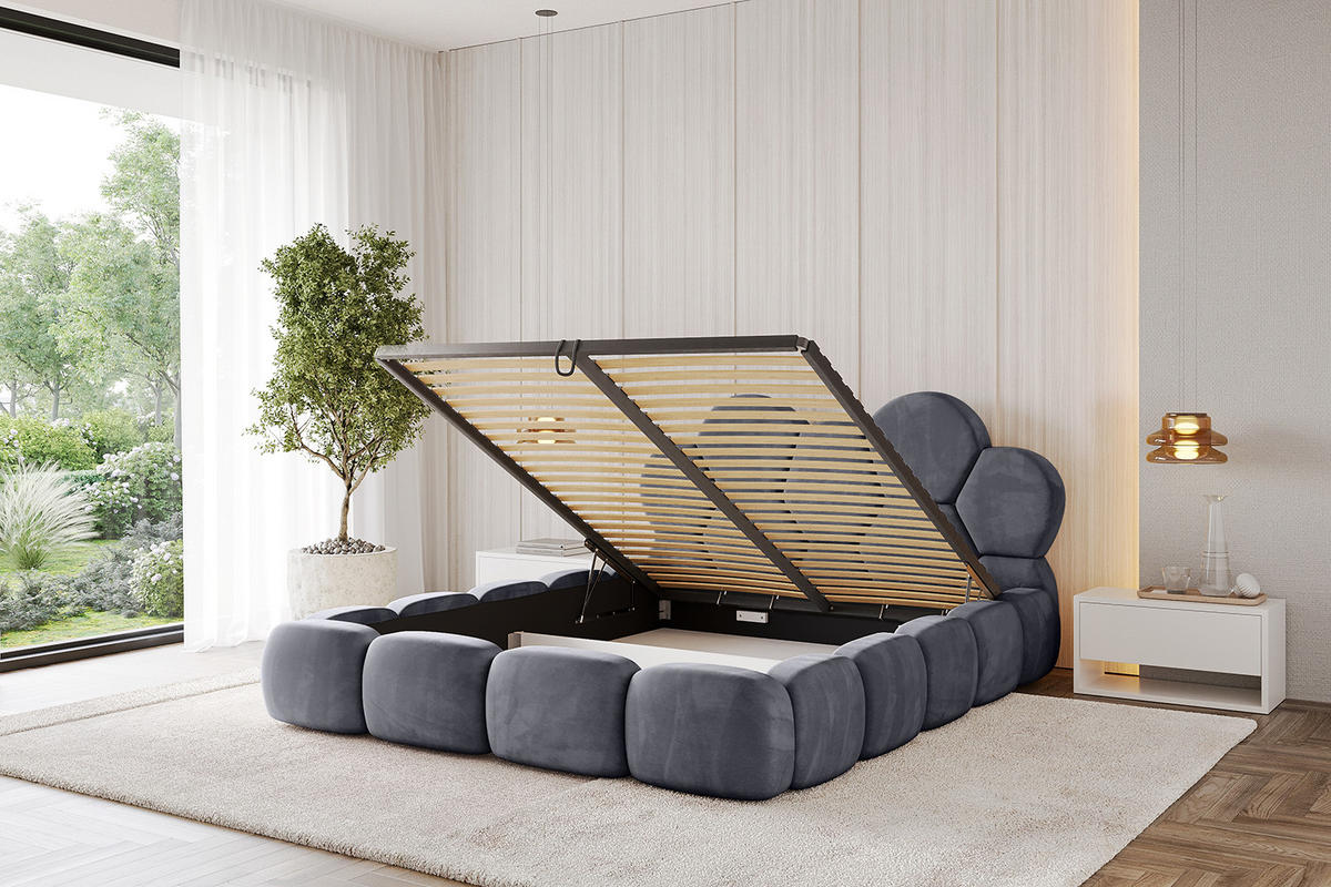 POLSTERBETT mit Bettkasten und Lattenrost, Bett mit Matratze H3/H4 - LANA 120x200 Dunkelgrau - Dunkelgrau, Holzwerkstoff/Textil (120/200cm) - ALTDECOR