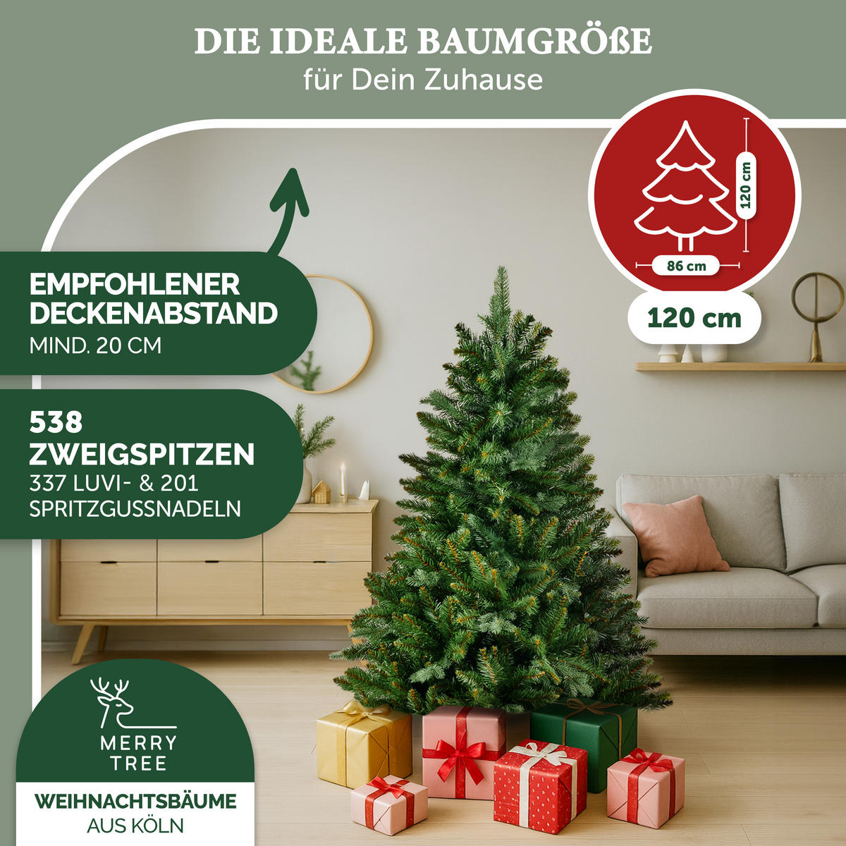 WEIHNACHTSBAUM aus PE & PVC Mix, 120 cm - Grün, Kunststoff (120cm) - Merry Tree