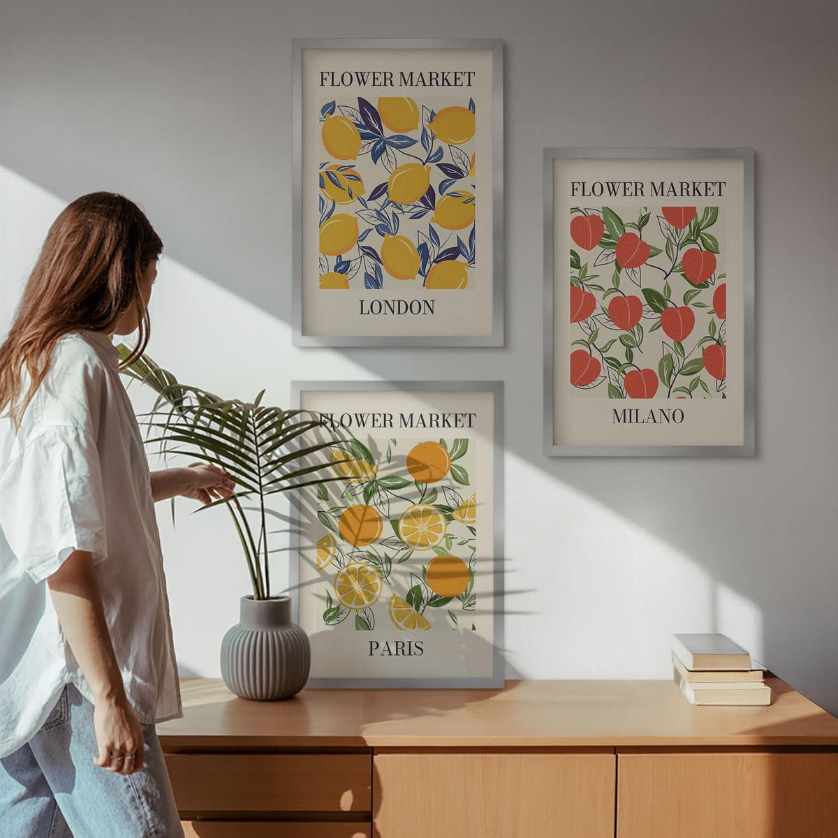 WANDBILDER 3er Set - 40x60 cm Silberner Rahmen - Blumenplakate in Städten - Silberfarben, Kunststoff (40/60cm) - ArtPrintCave