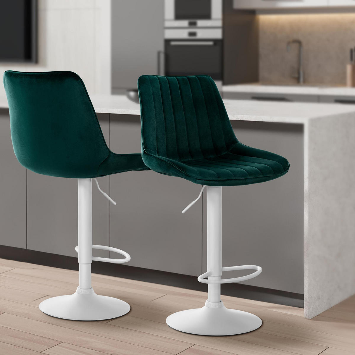 BARHOCKER 2er Set Samt grün - Weiß/Grün, Textil/Metall (49.5/91/50cm) - CLP
