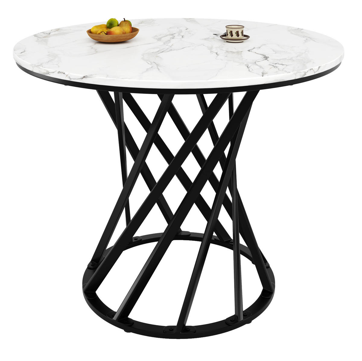 ESSTISCH rund 80x80 cm MDF in Marmoroptik mit Metallbeinen - Schwarz, Metall (80/80/76cm) - Meubliv