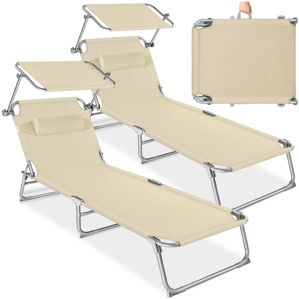 SONNENLIEGE 2er Set Chloé, 190 x 68 x 111 cm, beige - Beige, Kunststoff (68/65/190cm) - tectake