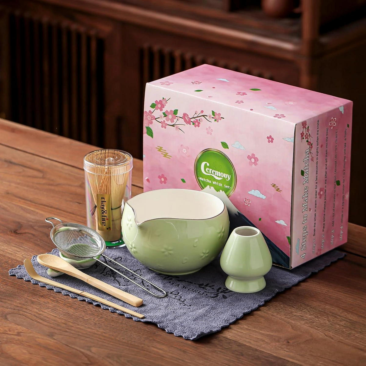 MATCHA Set 9-teiliges Set Kirschblüten-Grün - Grün, Keramik (10/10/15cm)