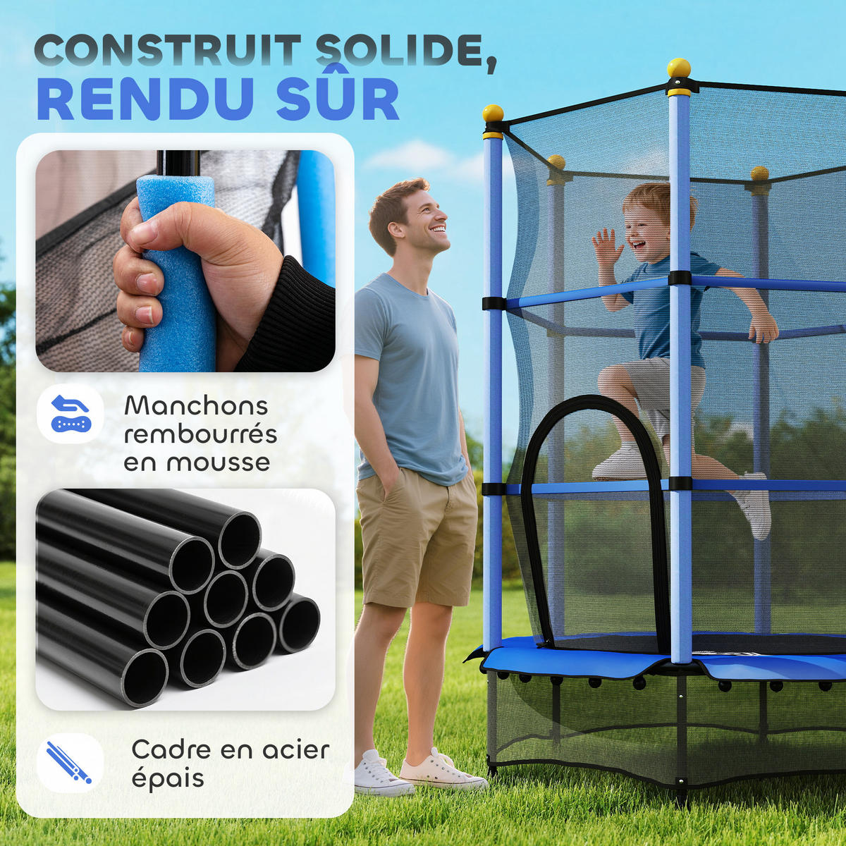 TRAMPOLIN DE-18987 Ø140 cm mit Sicherheitsnetz Blau - Blau, Metall (140/140cm) - ComfortXL