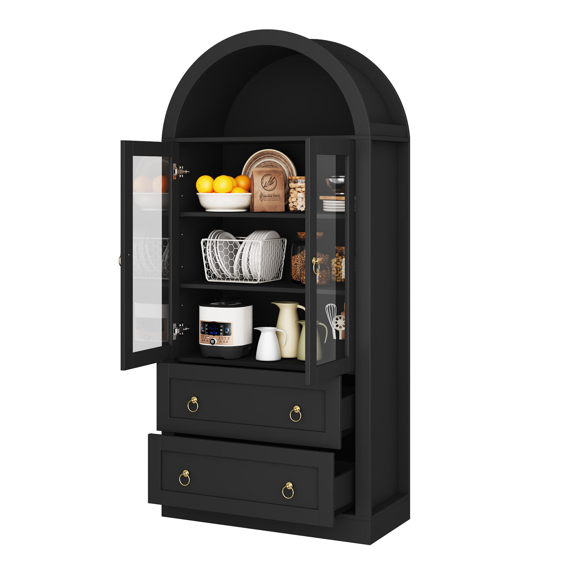 VITRINENSCHRANK aus Spanplatte 80x36x170 cm Schwarz mit Glastüren und Schubladen - Schwarz, Holzwerkstoff (80/170/36cm) - IVMEU