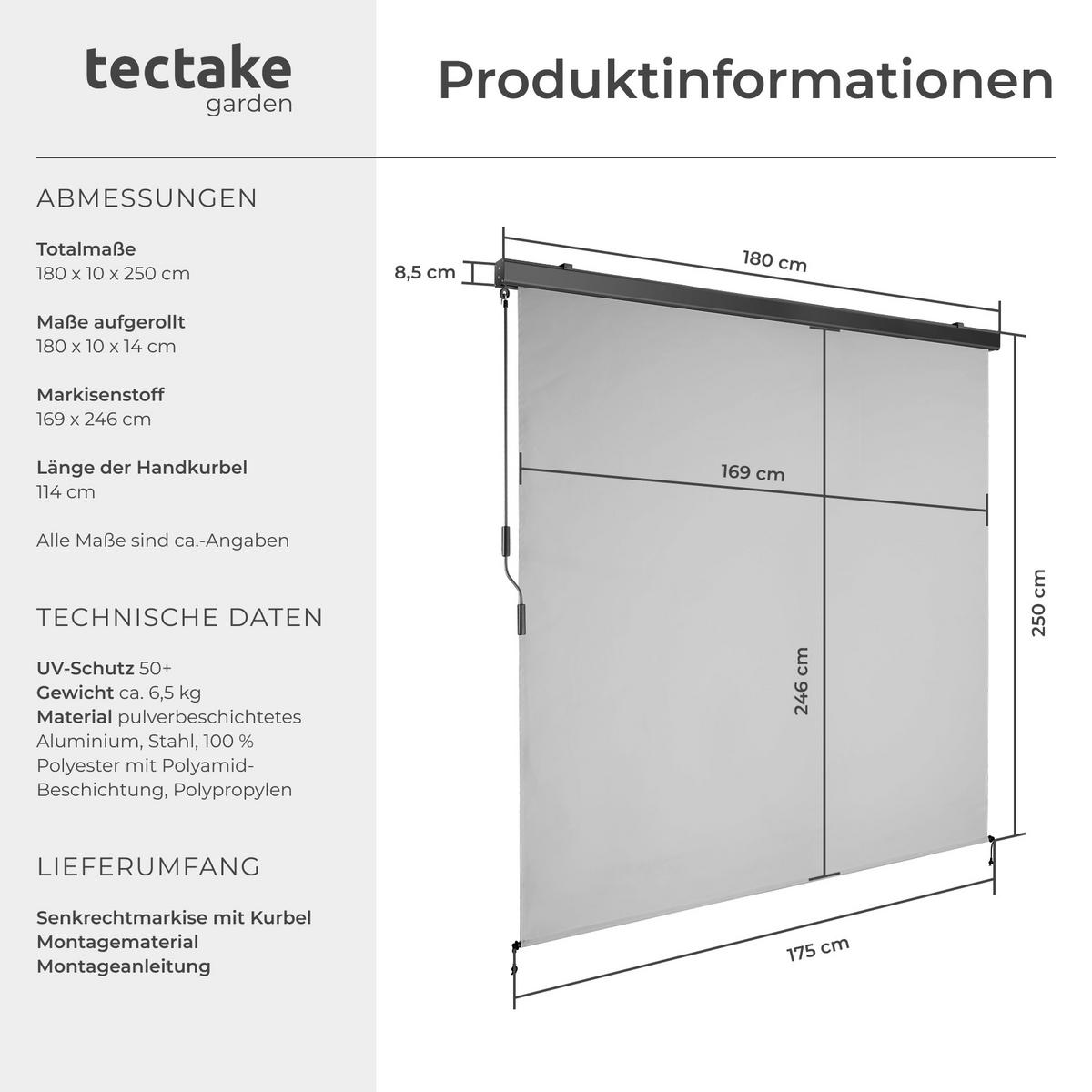 SENKRECHTMARKISE Eloise,inkl. Wandhaltern,hellgrau - Hellgrau, Kunststoff (180/250cm) - tectake