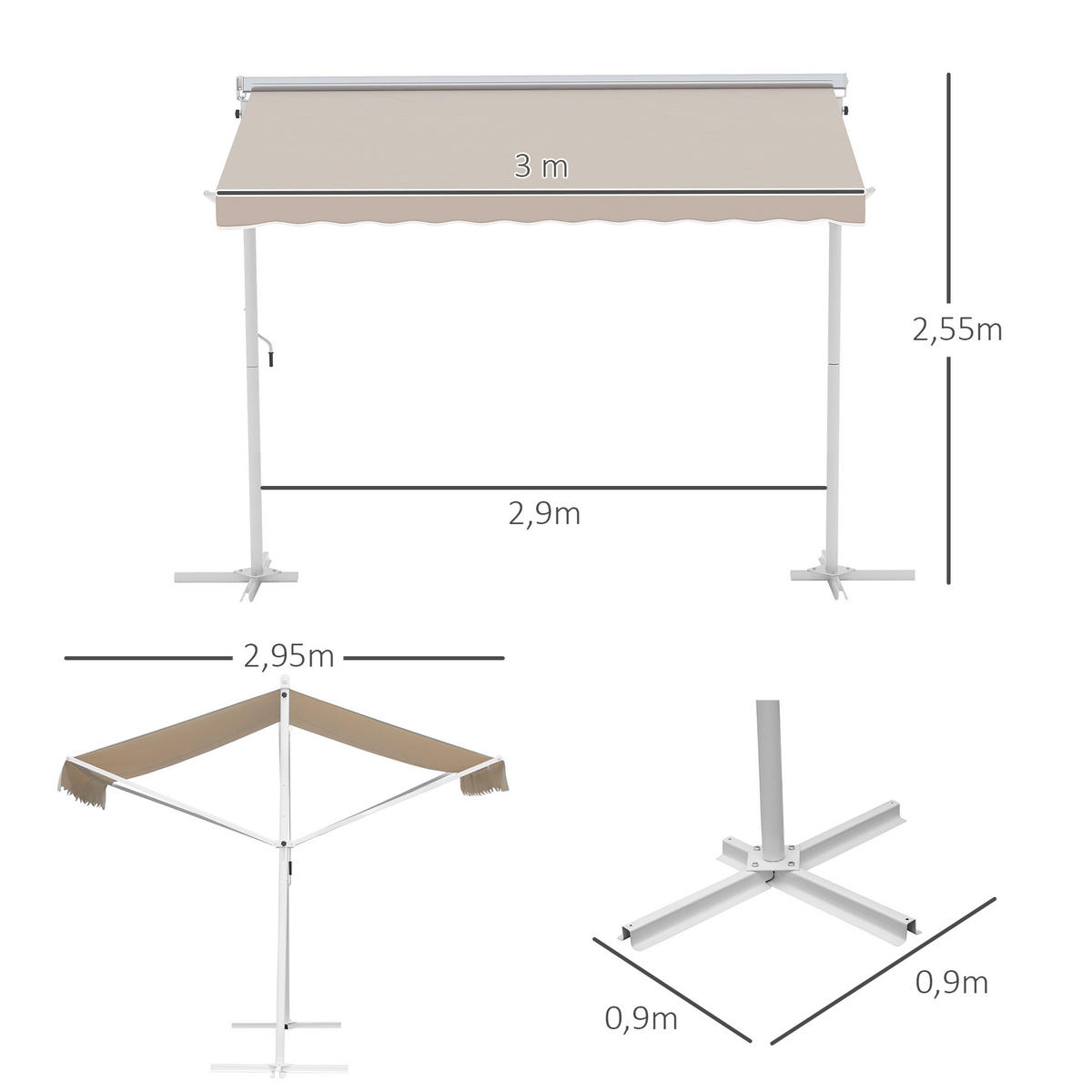 STANDMARKISE, Cremeweiß, Metall, Polyester - Creme, Metall (295/255/300cm) - Outsunny