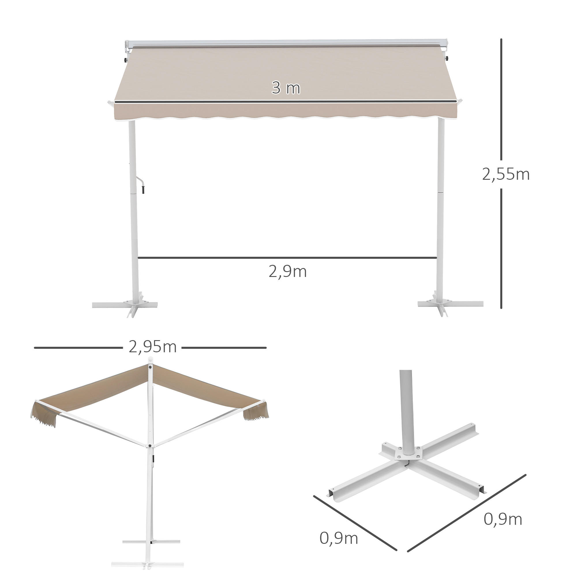 Thumbnail - Outsunny Standmarkise,, Creme, Metall, 295x255x300 cm, Sonnen- & Sichtschutz, Sichtschutz Garten, Markisen
