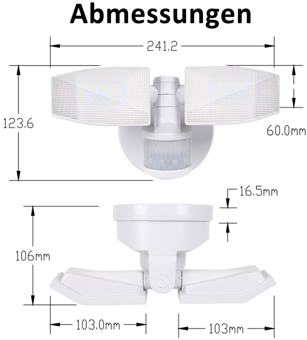 LED-BATTERIE Strahler mit Bewegungsmelder Batteriebetrieben 24x12x12,5cm Weiß - Weiß, Kunststoff (11.5/24/12.5cm) - Northpoint