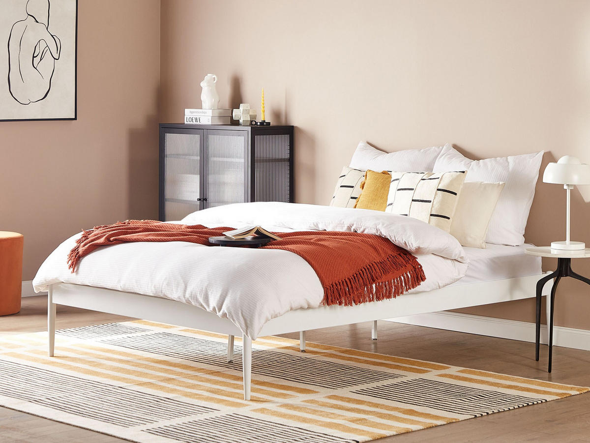 BETT mit Lattenrost 160x200 cm Weiß Vaurs - Weiß, Metall (160/200cm) - Beliani