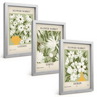 BILDER SET 3er Set - 20x30 cm Silberner Rahmen - Blumenmuster London Tokio Dublin - Silberfarben, Kunststoff (20/30cm) - TULUP