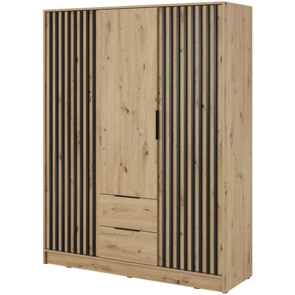 DREHTÜRENSCHRANK Kelly 155/200/51 3-türig eiche artisan - Schwarz/Eiche Artisan, Holzwerkstoff/Kunststoff (155/200/51cm) - Beautysofa