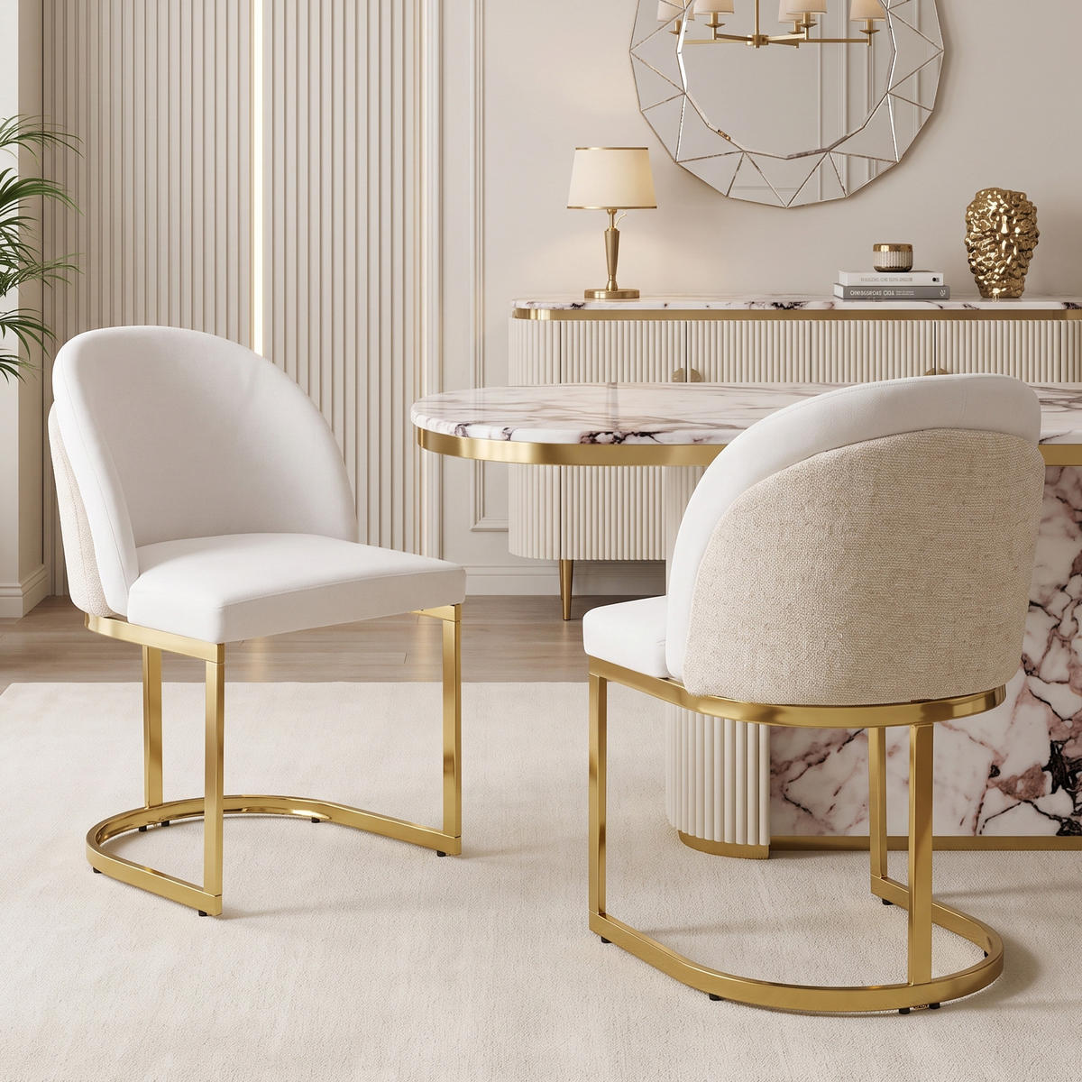 ESSZIMMERSTUHL 2er Set Chenille Beige Gold Modern - Beige, Textil (59/85/52cm) - FLIEKS