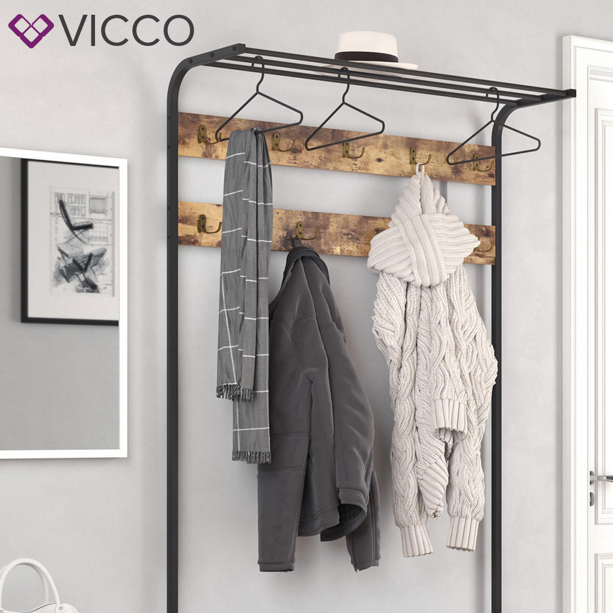 GARDEROBE Fyrk Antikholz 100 x 190 cm - Eichefarben/Schwarz, Holzwerkstoff (100/190/30cm) - Vicco