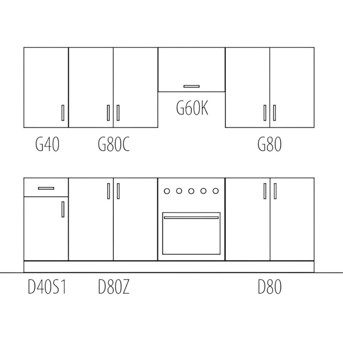 KÜCHENLEERBLOCK 260 cm - Aspen K30-M260 in Weiß/Hochglanz - Weiß Hochglanz, Holz (260/212/47cm)