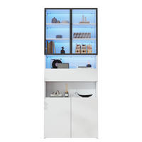 VITRINE 70/30/200 cm aus Spanplatte mit LED-Beleuchtung und Glastüren Weiß - Weiß, Holzwerkstoff (70/200/30cm) - Modenvie
