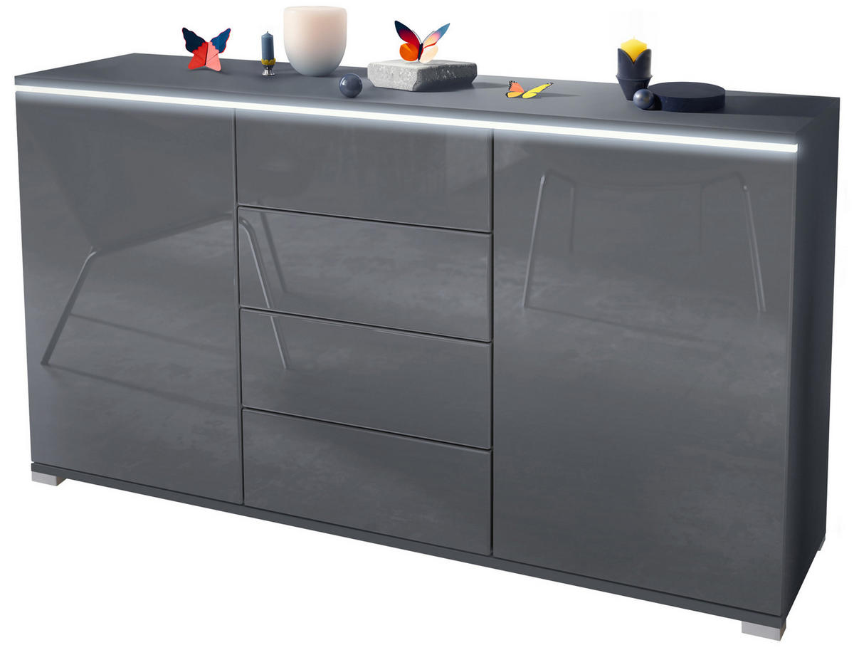 SIDEBOARD Faro Grau Hochglanz - Grau, Holzwerkstoff (138.5/75.5/35cm) - Vladon