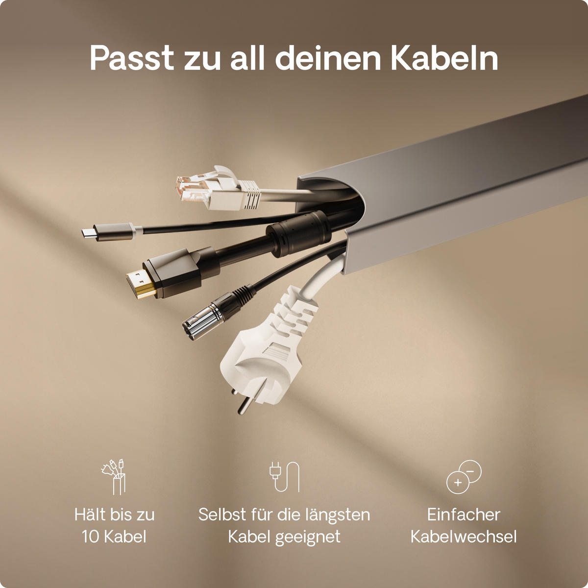 MAGNETISCHER Kabelkanal Schreibtisch Grau, 37x5x2,5cm - Grau, Metall (37/5/2.5cm) - Desktronic