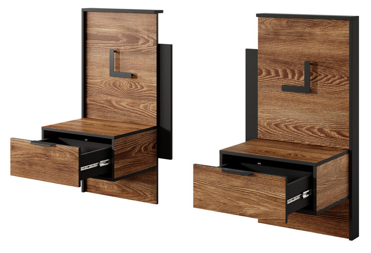 NACHTTISCHE mit LED 50 cm Taviano - Eichefarben, Holz (49/102/49cm) - Emporius