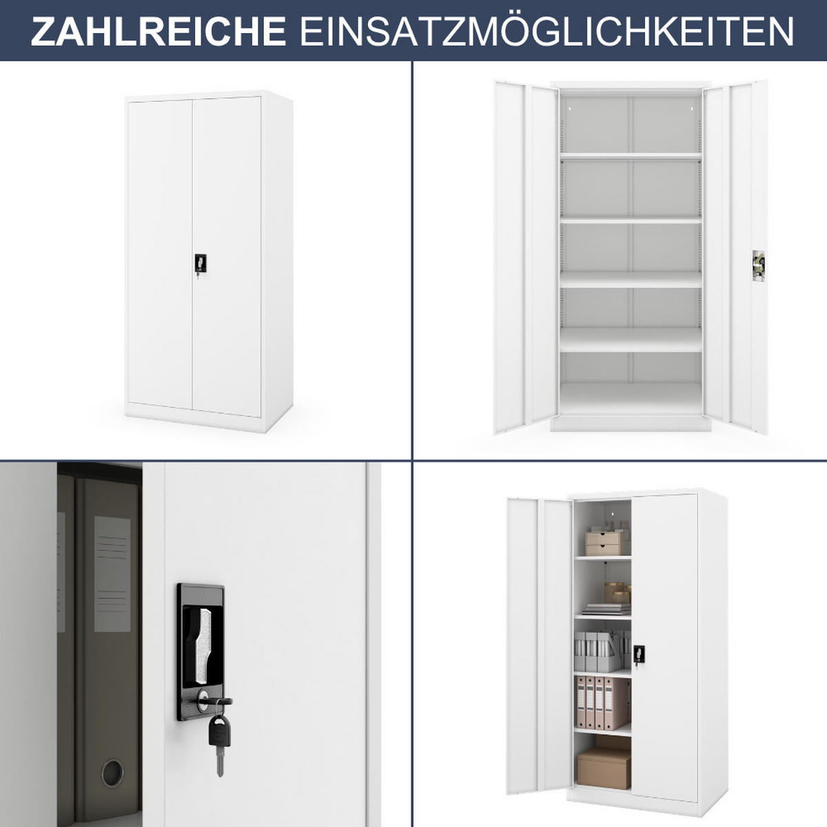 AKTENSCHRANK abschließbar KADO Flügeltüren 195x90x60cm Weiß - Weiß, Metall (90/195/60cm) - DELUKE