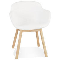 ARMLEHNSTUHL Bouclé Stoff Weiß Eiche Skandinavischer Stil ergonomisch KERANO - Beige/Weiß, Eichenholz/Textil (59/80/54cm) - KADIMA DESIGN